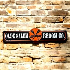 Ashland Halloween Witchy Olde Salem Broom Co. Wooden Decor Sign